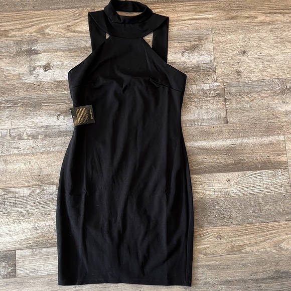 Bebe NWT Black Bodycon High Neck Dress - Picture 2 of 6